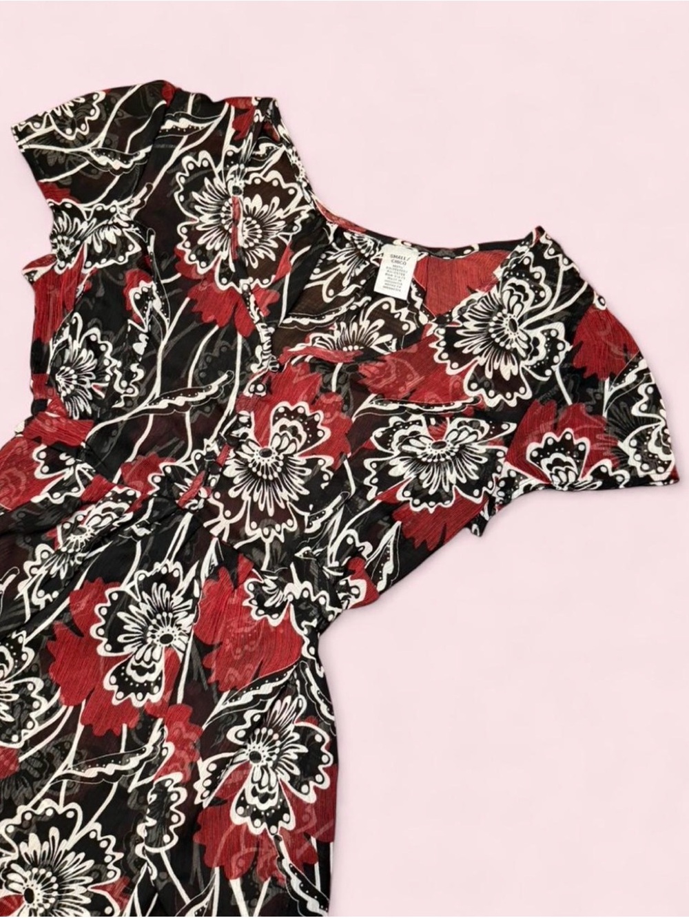 Y2K Sheer Floral Babydoll Top Flutter Sleeve Tie Waist Blouse Small - Picture 4 of 8